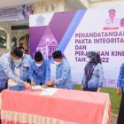Suasana penandatanganan pakta Integritas dan perjanjian kinerja tahun 2022 oleh pimpinan OPD dilingkungan Pemkab Boalemo yang disaksikan oleh Bupati Anas Jusuf. 